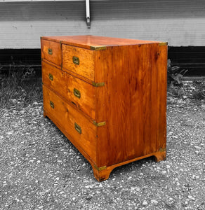 ANTIQUE 19th CENTURY ENGLISH PINE CAMPAIGN CHEST OF DRAWERS, c1880