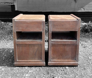 ANTIQUE 19th CENTURY FRENCH PAIR OF LIMED OAK & MARBLE TOPPED BEDSIDE TABLES, c1900