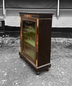 ANTIQUE 19th CENTURY EBONISED  & GLAZED DISPLAY CABINET, c1900