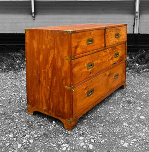 ANTIQUE 19th CENTURY ENGLISH PINE CAMPAIGN CHEST OF DRAWERS, c1880