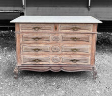 Load image into Gallery viewer, ANTIQUE 19th CENTURY FRENCH ORNATE LIMED OAK &amp; MARBLE TOPPED CHEST OF DRAWERS, c1900
