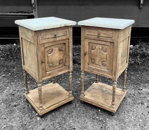 ANTIQUE 19th CENTURY FRENCH PAIR OF OAK & MARBLE TOPPED BEDSIDE TABLES, c1900