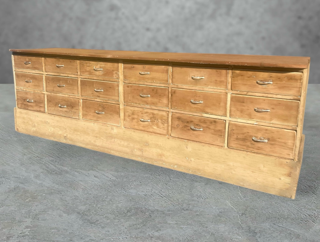 LARGE ANTIQUE 19th CENTURY ENGLISH PINE & BLACK PAINTED SHOP COUNTER, c1880