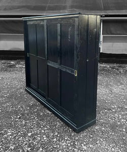 LARGE 19th CENTURY ENGLISH PINE BLACK PAINTED HOUSEKEEPERS KITCHEN CUPBOARD, c1900