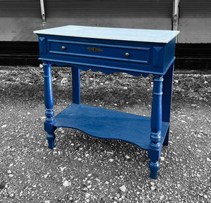 ANTIQUE 19th CENTURY FRENCH OAK PAINTED & MARBLE TOPPED CONSOLE TABLE, c1900