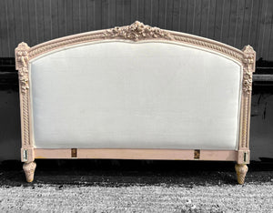 ANTIQUE 19th CENTURY FRENCH ORNATE PAINTED & UPHOLSTERED DOUBLE BED, c1900