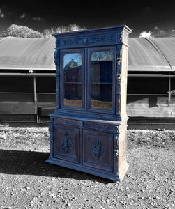 LARGE ANTIQUE 19th CENTURY FRENCH CARVED LIMED OAK & GLAZED DRESSER, c1900