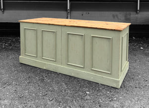 LARGE 20th CENTURY FRENCH PAINTED & PINE TOPPED SHOP COUNTER / KITCHEN ISLAND