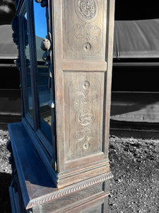 LARGE ANTIQUE 19th CENTURY FRENCH CARVED LIMED OAK & GLAZED DRESSER, c1900