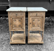 Load image into Gallery viewer, ANTIQUE 19th CENTURY FRENCH PAIR OF OAK &amp; MARBLE TOPPED BEDSIDE TABLES, c1900
