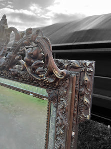 LARGE ANTIQUE 19th CENTURY FRENCH ORNATE GILTWOOD OVERMANTLE WALL MIRROR, c1880