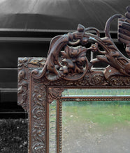 Load image into Gallery viewer, LARGE ANTIQUE 19th CENTURY FRENCH ORNATE GILTWOOD OVERMANTLE WALL MIRROR, c1880
