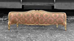 ANTIQUE 19th CENTURY FRENCH ORNATE SUPER KING SIZE UPHOLSTERED BED FRAME, c1900