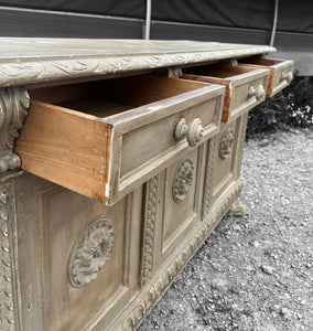 ANTIQUE 19th CENTURY FRENCH ORNATE OAK PAINTED SIDEBOARD, c1900