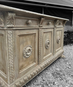 ANTIQUE 19th CENTURY FRENCH ORNATE OAK PAINTED SIDEBOARD, c1900