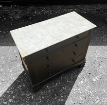 Load image into Gallery viewer, ANTIQUE 19th CENTURY FRENCH BLACK PAINTED &amp; MARBLE TOPPED CHEST OF DRAWERS, c1900
