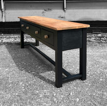 Load image into Gallery viewer, LARGE ANTIQUE 19th CENTURY ENGLISH PINE &amp; BLACK PAINTED CONSOLE HALL TABLE, c1900
