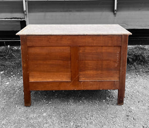 ANTIQUE 19th CENTURY FRENCH ORNATE LIMED OAK & MARBLE TOPPED CHEST OF DRAWERS, c1900