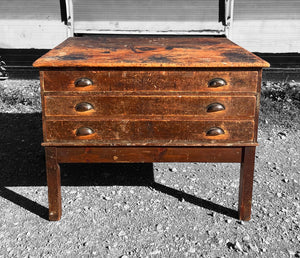 ANTIQUE 19th CENTURY ENGLISH PINE 3 DRAWER PLAN CHEST, c1900