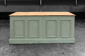 LARGE 20th CENTURY FRENCH PAINTED & PINE TOPPED SHOP COUNTER / KITCHEN ISLAND