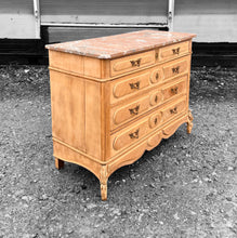 Load image into Gallery viewer, ANTIQUE 19TH CENTURY FRENCH ORNATE OAK &amp; MARBLE TOPPED CHEST OF DRAWERS, c1900
