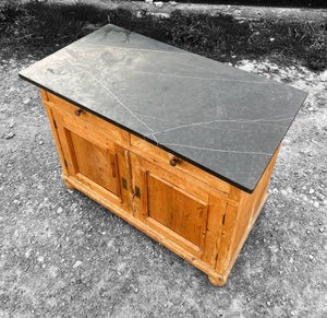 ANTIQUE 19TH CENTURY FRENCH PINE & MARBLE TOPPED CUPBOARD, c1900