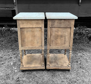 ANTIQUE 19th CENTURY FRENCH PAIR OF OAK & MARBLE TOPPED BEDSIDE TABLES, c1900