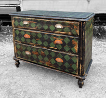 Load image into Gallery viewer, ANTIQUE 19th CENTURY EUROPEAN HARLEQUIN PAINTED CHEST OF DRAWERS, c1900
