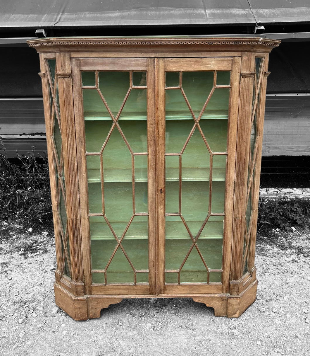 ANTIQUE 19th CENTURY ENGLISH PINE ASTRAGAL GLAZED DISPLAY CABINET, c1900