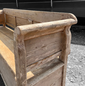 LARGE ANTIQUE 19th CENTURY EUROPEAN BLEACHED PINE BENCH SEAT, c1900