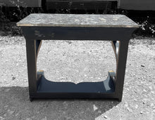 Load image into Gallery viewer, ANTIQUE 19th CENTURY FRENCH BLACK PAINTED OAK &amp; MARBLE TOPPED EMPIRE CONSOLE TABLE, c1900
