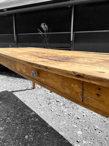 LARGE ANTIQUE 19TH CENTURY FRENCH PINE FARMHOUSE DINING TABLE, c1900