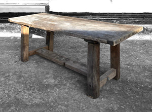 ANTIQUE 19th CENTURY FRENCH RUSTIC OAK REFECTORY TABLE, c1900