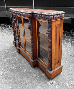 ANTIQUE 19th CENTURY FRENCH CARVED OAK & GLAZED BOOKCASE, c1900