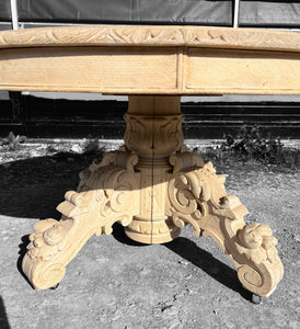 ANTIQUE 19TH CENTURY FRENCH ORNATE CARVED BLEACHED OAK CENTRE TABLE, c1900