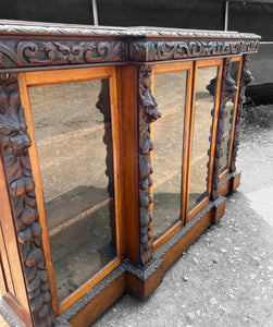 ANTIQUE 19th CENTURY FRENCH CARVED OAK & GLAZED BOOKCASE, c1900