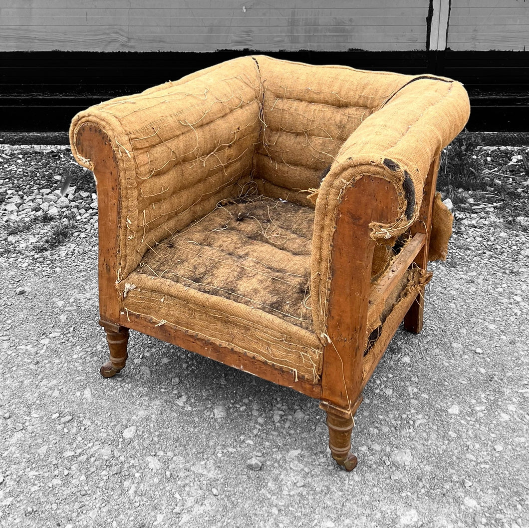 ANTIQUE 19th CENTURY ENGLISH OAK & DECONSTRUCTED TUB ARMCHAIR, c1900