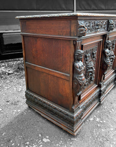 LOVELY ANTIQUE 19th CENTURY FRENCH CARVED OAK SIDEBOARD, c1900