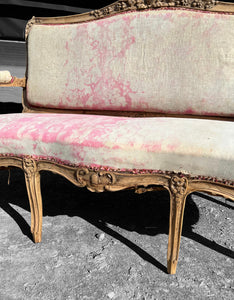 ANTIQUE 19th CENTURY FRENCH ORNATE BLEACHED OAK 3 SEATER SALON SOFA, c1900