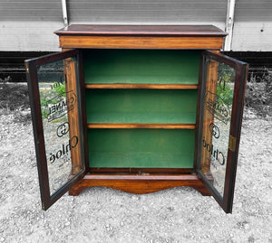 ANTIQUE 19th CENTURY FRENCH BURR WALNUT & GLAZED DISPLAY CABINET, c1900