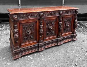 LOVELY ANTIQUE 19th CENTURY FRENCH CARVED OAK SIDEBOARD, c1900