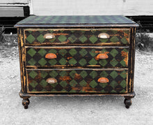 Load image into Gallery viewer, ANTIQUE 19th CENTURY EUROPEAN HARLEQUIN PAINTED CHEST OF DRAWERS, c1900
