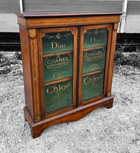 ANTIQUE 19th CENTURY FRENCH BURR WALNUT & GLAZED DISPLAY CABINET, c1900