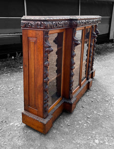 ANTIQUE 19th CENTURY FRENCH CARVED OAK & GLAZED BOOKCASE, c1900