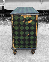 Load image into Gallery viewer, ANTIQUE 19th CENTURY EUROPEAN HARLEQUIN PAINTED CHEST OF DRAWERS, c1900
