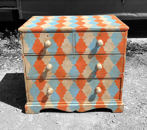 ANTIQUE 19th CENTURY ENGLISH PINE HAND PAINTED CHEST OF DRAWERS, c1900