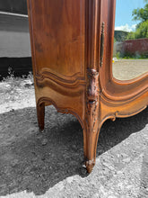 Load image into Gallery viewer, LARGE ANTIQUE 19th CENTURY FRENCH ORNATE FRUITWOOD MIRRORED DOUBLE ARMOIRE, c1900
