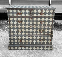 Load image into Gallery viewer, ANTIQUE 19th CENTURY ENGLISH PAINTED GEOMETRIC CHEST OF DRAWERS, c1900
