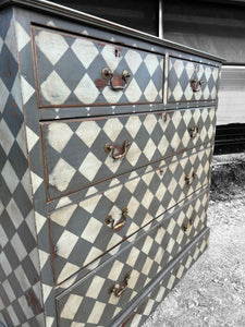 ANTIQUE 19th CENTURY ENGLISH PAINTED GEOMETRIC CHEST OF DRAWERS, c1900