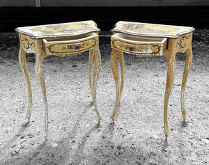 ANTIQUE 20th CENTURY PAIR OF ITALIAN VENETIAN ORIGINAL PAINTED BEDSIDE TABLES, c1920